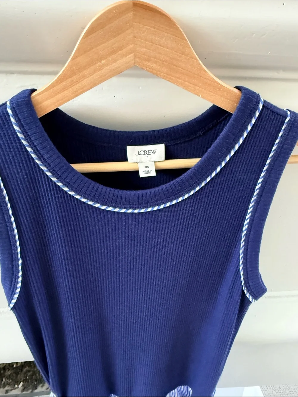 J Crew Navy top and blue Striped Tie-Waist Midi Skirt with pockets